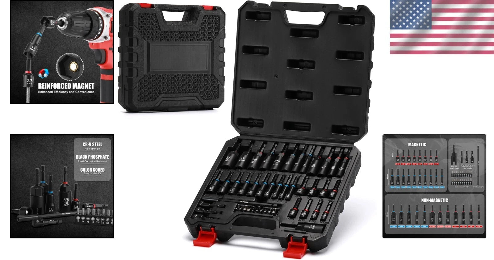 Versatile 55-Piece Nut Driver Set with Magnetic Extensions for DIY Projects