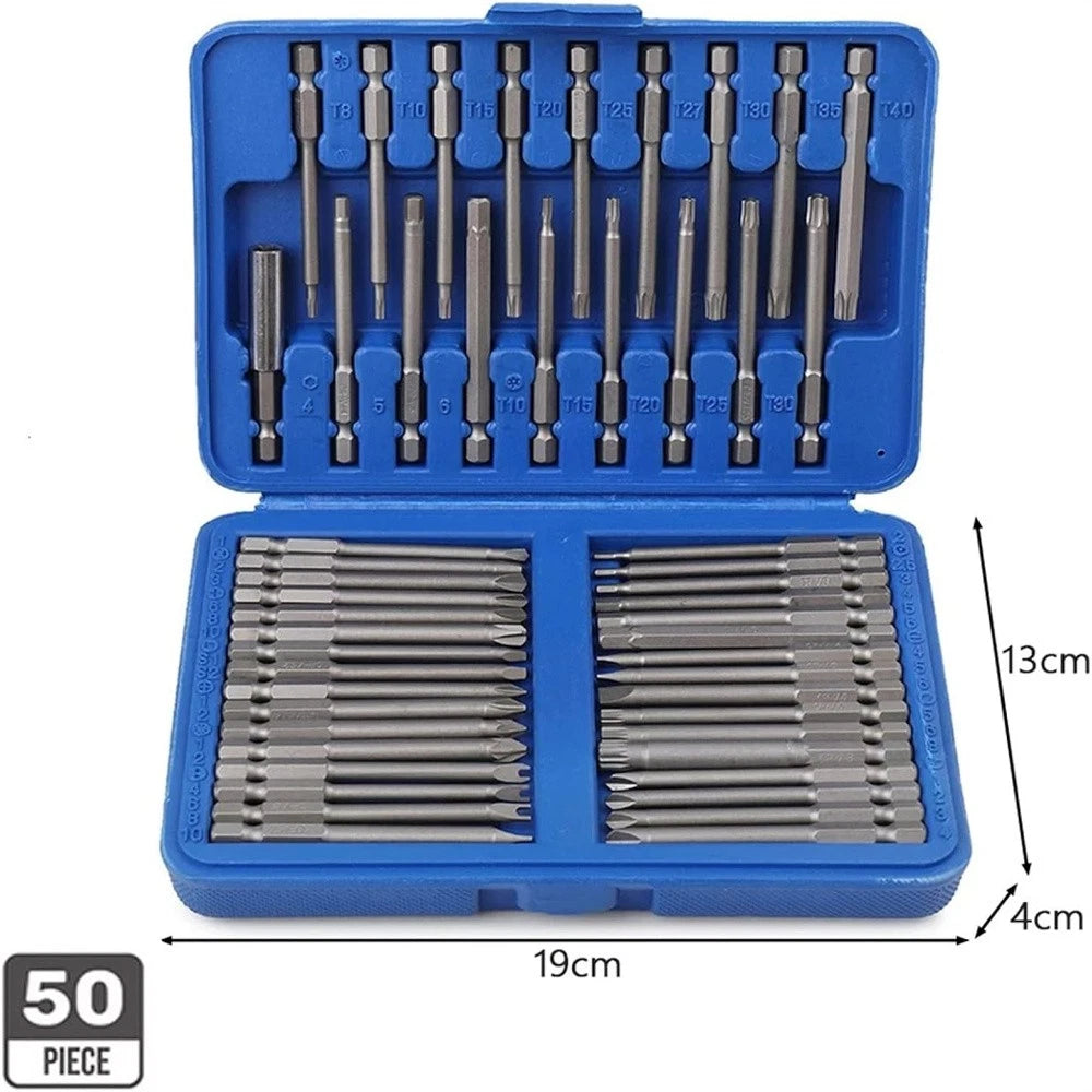 50Pc Long 75Mm Hex Torx Star Security Bit Set Tamper Proof Screwdriver With Case