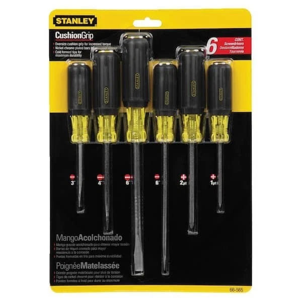 Stanley Screwdriver Set Alloy Steel Cross-Ground Tips Rubber Grip Handle 6-Piece