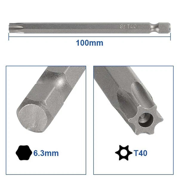 8PCS Torx Screwdriver Drill Bit Set 100MM Extra Long Hex Security Magnetic Head