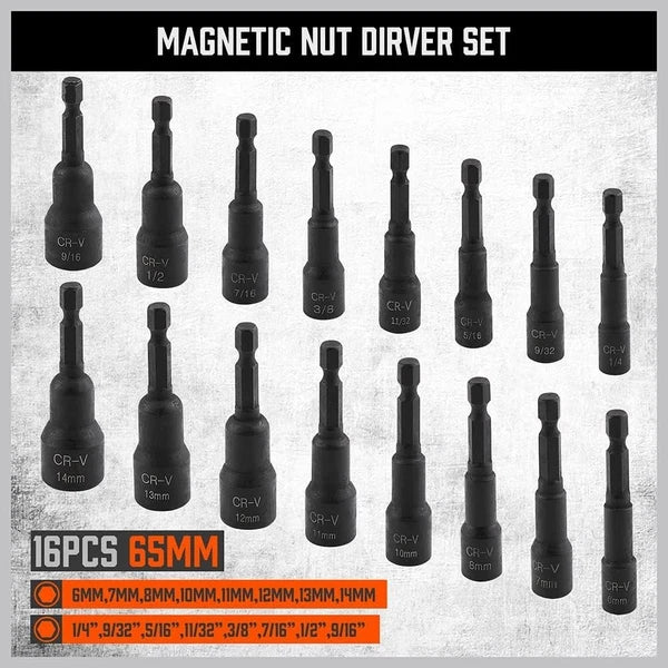Magnetic Nut Driver Set | 47-Piece | Nut Driver Set for Impact Drill | SAE (1/4"
