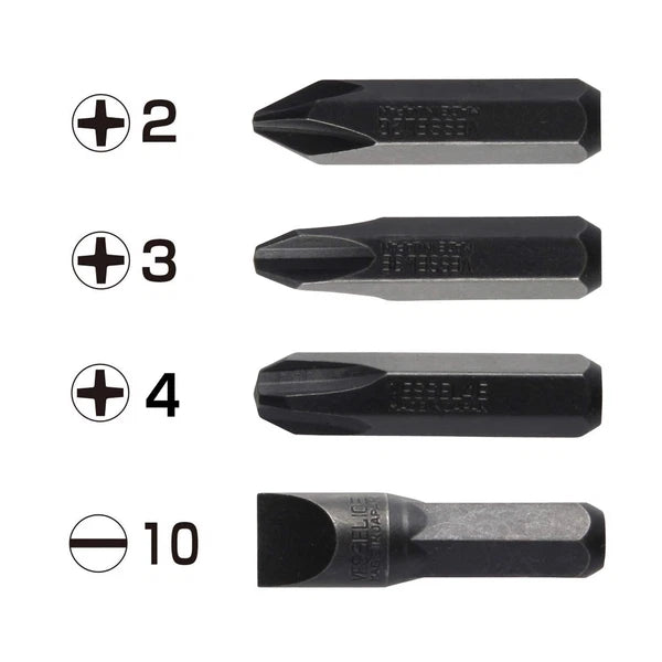 VESSEL BS2500 Impact Screwdriver Bits Heavy Duty 4 JIS Set Pcs 75