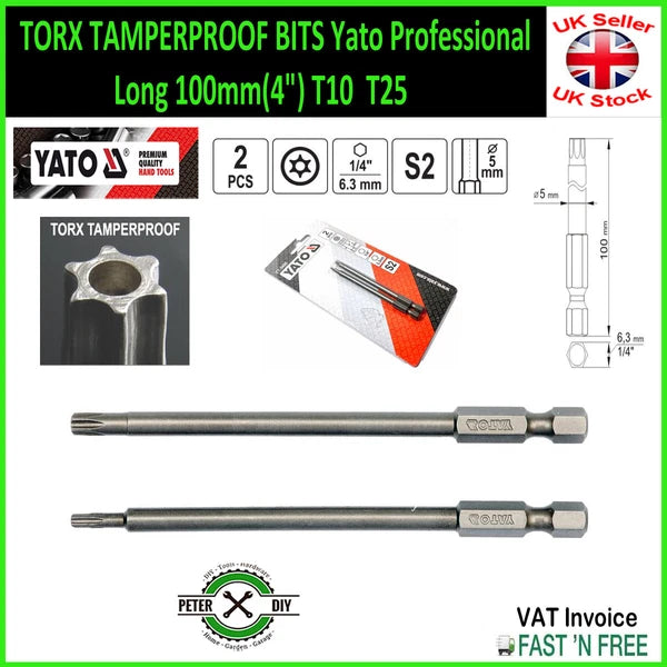 TORX TAMPERPROOF BITS Yato Professional Long 100mm(4") T10 T15 T20 T25 T27 T30