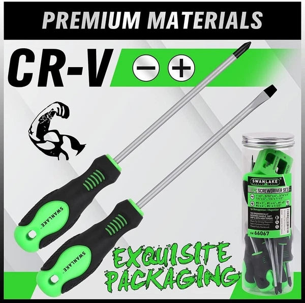 SWANLAKE 11PCS Screwdriver Set, Magnetic 5 Phillips and 5 Flat Head 11 Piece