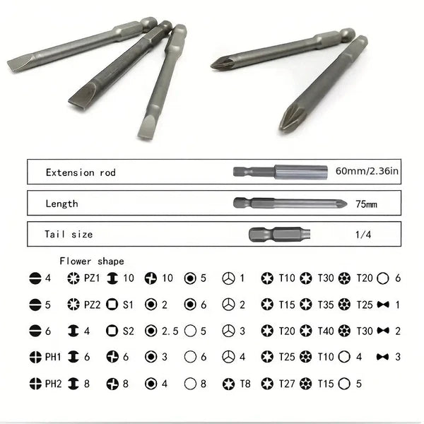 50pcs Long Reach Torx Star Hex Security Bit Set Tamper Proof Screwdriver Bit