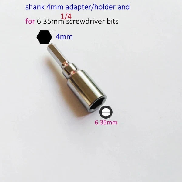 Micro Bit Adapter Hex 4mm to 6.35mm 1/4" Screwdriver Bits Magnetic System 4 Tool
