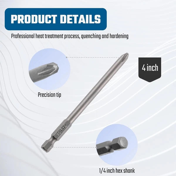 Precision 10PCS Phillips Screwdriver Bit Set - 4 Inch S2 Steel with Magnetic Tip