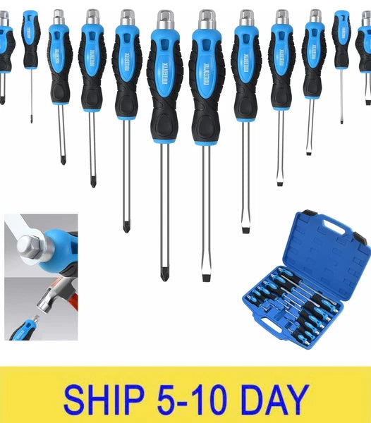 12-Piece Magnetic Screwdriver Set, Heavy Duty Screwdriver Set Go-Thru Steel Blad