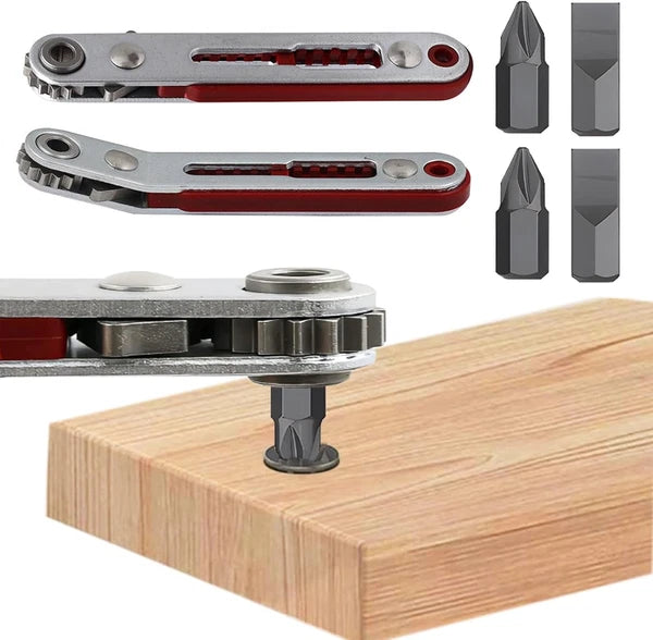 Mini Ratchet Wrench Screwdriver Set - 2 Pcs Elbow Head & Flat Head 1/4 Inch H...