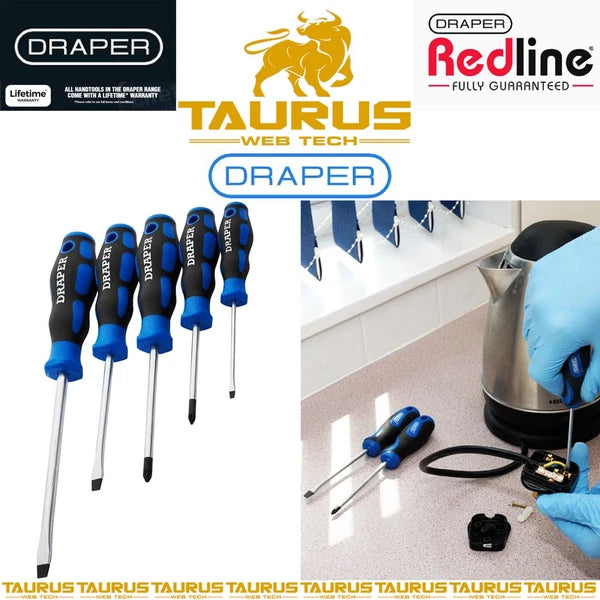 5PC DRAPER Soft Grip Screwdriver Set DIY Plain Slot & PZ TYPE Chrome UK FREE P&P