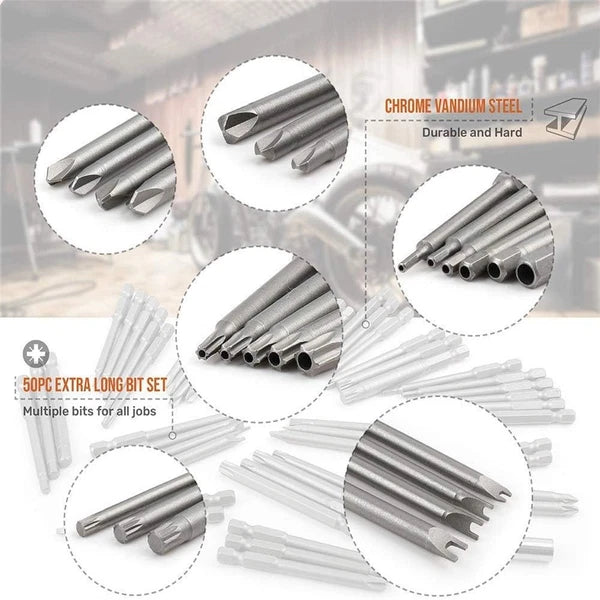 50Pc Long 75Mm Hex Torx Star Security Bit Set Tamper Proof Screwdriver With Case