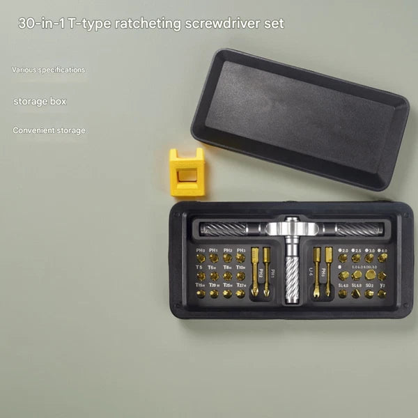 30 in 1 T-Type Multi-Purpose Ratchet  Screwdriver Bits Set DIY Toolbox