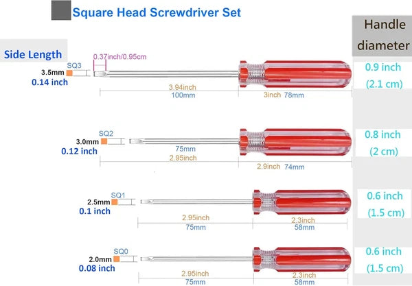 Square Head Screwdriver Set 4 Sizes, SKZIRI 4PCS Square Screwdriver Tool Kits Ma
