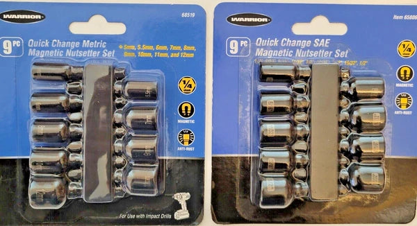 18 PC SAE and Metric Magnetic Quick Release Nutsetter Bit Driver Set