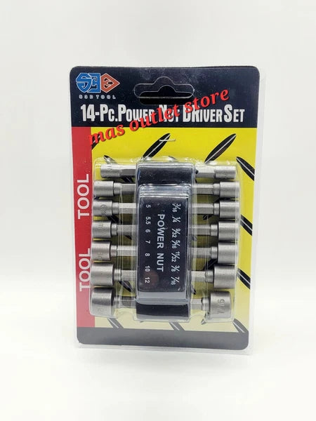14pcs Power Nuts Driver Drill Bit Tools Set Metric Socket Wrench Screw