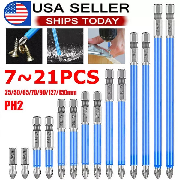 7~21 Magnetic screwdriver bit Bits set PH2 Anti-slip Hex Shank Screw Cross Head