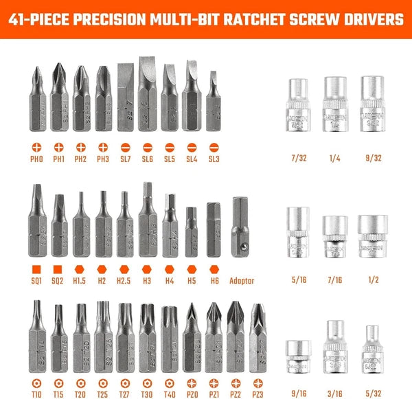 Vanquish Ratcheting Screwdriver Set, 41-Piece Precision Multi-bit Ratchet Screw