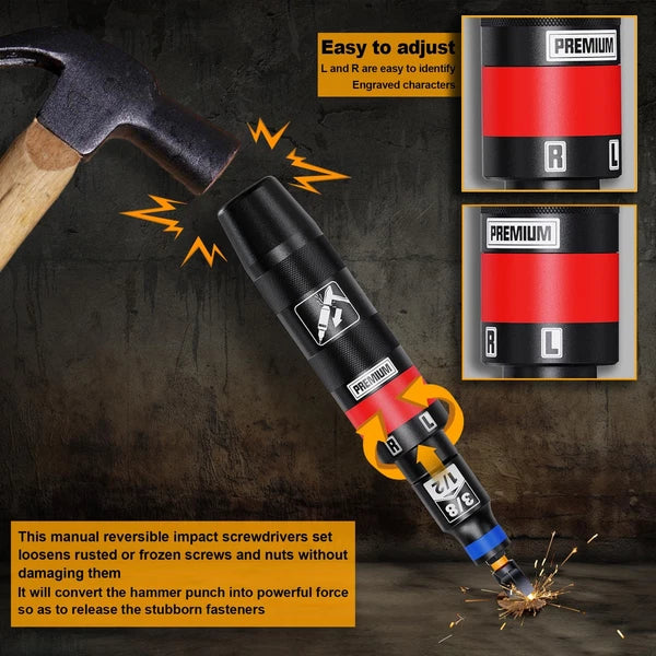 1/2" Hand Impact Screwdriver Set, 13 PCS Manual Reversible Impact Driver Kit,...