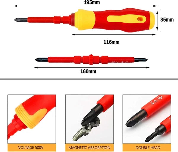 8Pc Insulated Screwdriver Set 500V Magnetic Tips Slotted Phillips Torx Black