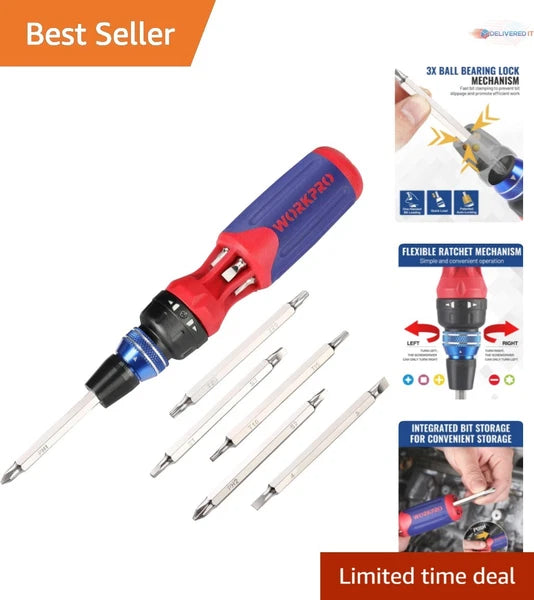 12-in-1 Ratcheting Multi-Bit Screwdriver Set Quick-Load Handle Home DIY