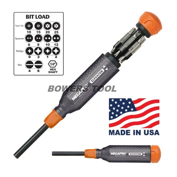 Megapro Elevator Tech Multi Bit Screwdriver Phillips Flat Torx Square Spanner