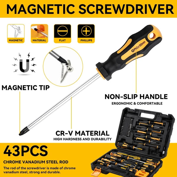 43-pc Magnetic Screwdriver Set w/ Case & Heat Shrink Repair Tool Kit
