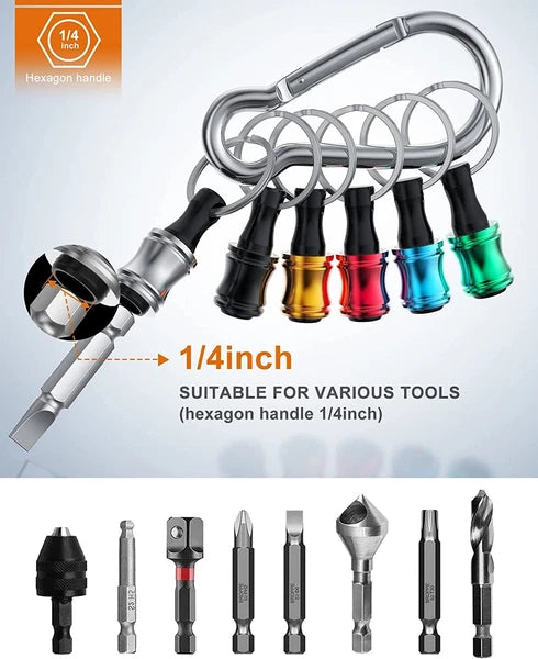 7Pcs 1/4" Hex Shank Quick Release Keychain Screwdriver Drill Bit Holder Bits Set