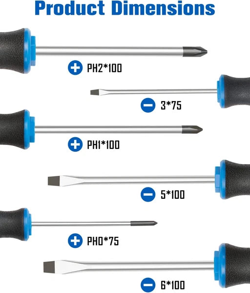 ROTATION 6PCS Magnetic Tip Screwdriver Set, 3 Phillips and 3 Flat, Professional