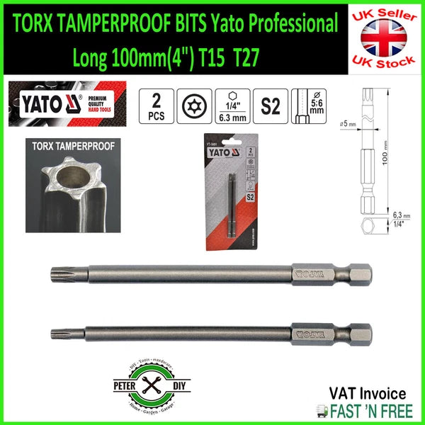 TORX TAMPERPROOF BITS Yato Professional Long 100mm(4") T10 T15 T20 T25 T27 T30