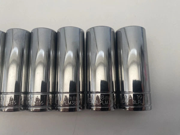 Blue Point 3/8” Deep Socket Set 10-19mm 12 Point 10pc Set As Sold By Snap On