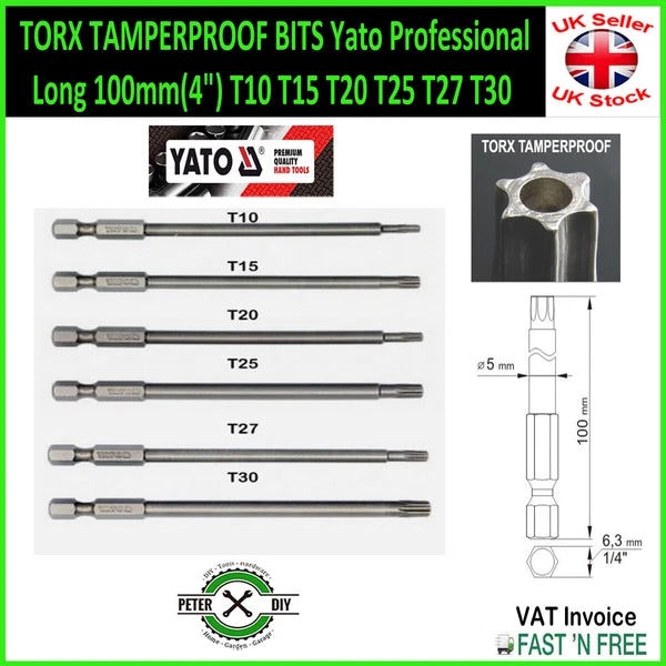 TORX TAMPERPROOF BITS Yato Professional Long 100mm(4") T10 T15 T20 T25 T27 T30