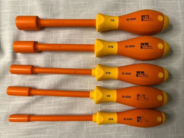 IDEAL Electrical 35-9330-31,32,34,35, 5 Pc. SAE Insulated Nut Driver Set Germany