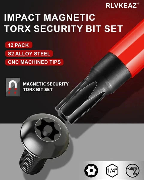 12-Piece Impact Security Torx Bit Set (T5-T40), 3-Inch Long S2 Steel USA*