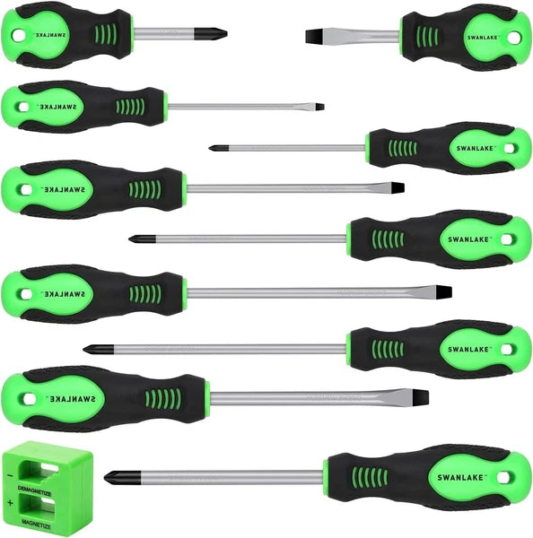 SWANLAKE 11PCS Screwdriver Set, Magnetic 5 Phillips and 5 Flat Head 11 Piece