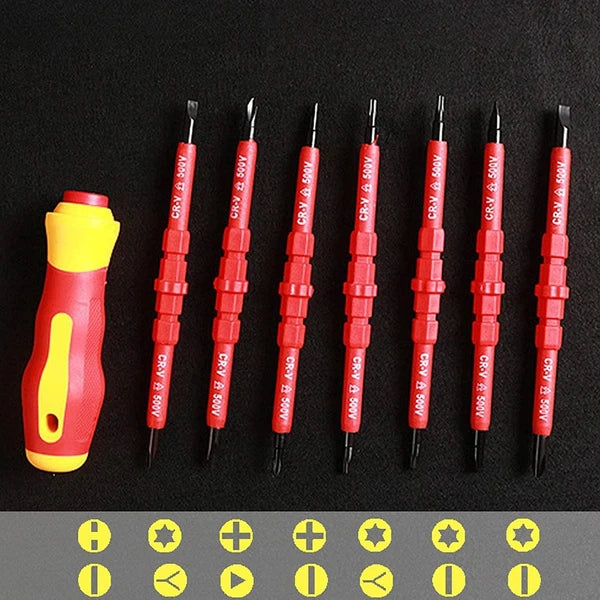 8Pc Insulated Screwdriver Set 500V Magnetic Tips Slotted Phillips Torx Black