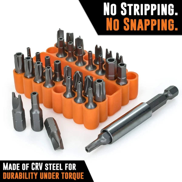 33pc Security Bit Set – Includes Security Torx, Metric and SAE Hex, Torq, Spanne