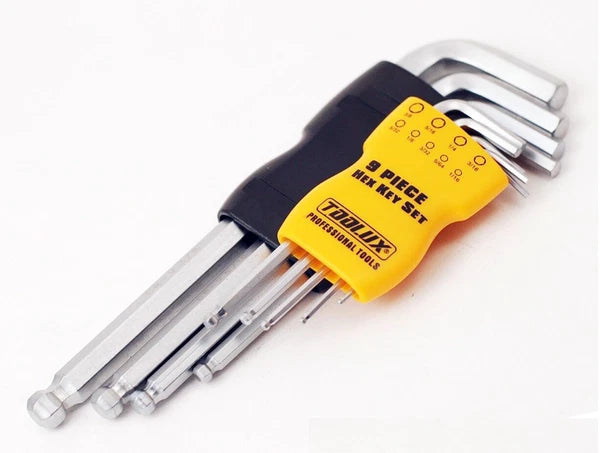 9pc Cr-V Allen Hex Key Wrench SAE Imperial (1/16" - 3/8") Option: Flat/Ball End