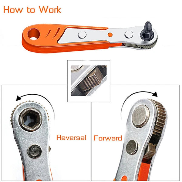 Ratcheting Right Angle Screwdriver Hex Drive 90 Degree Offset + 10pc Bits Set US