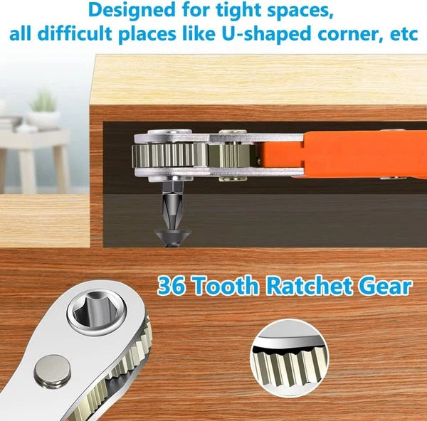 Ratcheting Right Angle Screwdriver Hex Drive 90 Degree Offset + 10pc Bits Set US