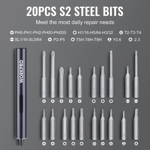 WORKPRO 20 in 1 Electric Precision Screwdriver with Magnetizer and S2 Steel Bits