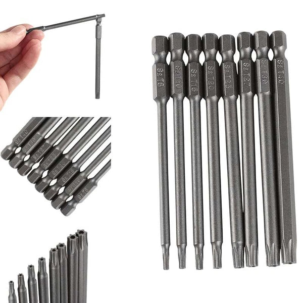 8PCS Torx Screwdriver Drill Bit Set 100MM Extra Long Hex Security Magnetic Head