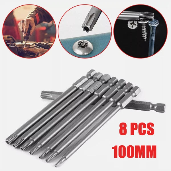 8PCS Torx Screwdriver Drill Bit Set 100MM Extra Long Hex Security Magnetic Head