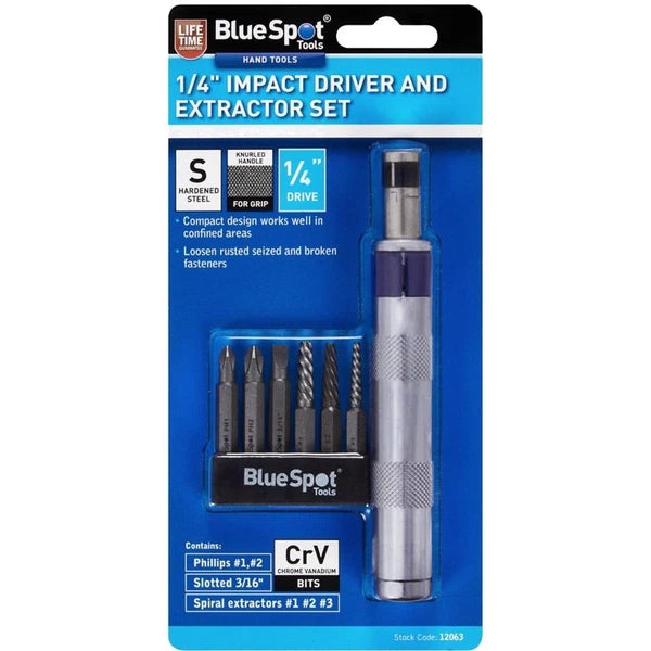 BlueSpot 1/4" Impact Driver And Extractor Phillips Slotted Bits Set Compact