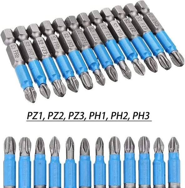Fixinus 12 Pieces Magnetic Phillips & Pozidriv Screwdriver Bit Set, 1/4 Inch Hex