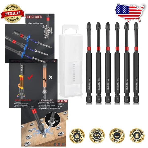 Precision Magnetic Phillips Bit Set - 4-Inch, High Torque with Storage Case