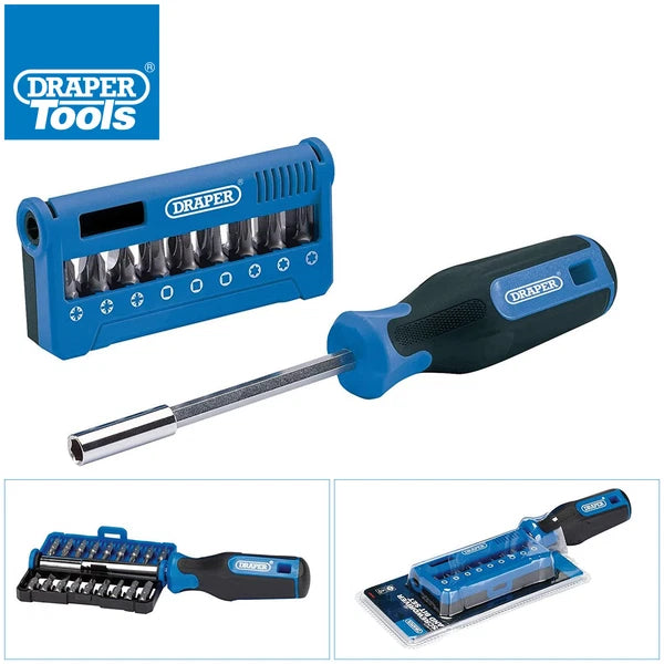 19pc Screwdriver Handle & Bit Set PZ PH TX Magnetic Holder + Case Draper 04497