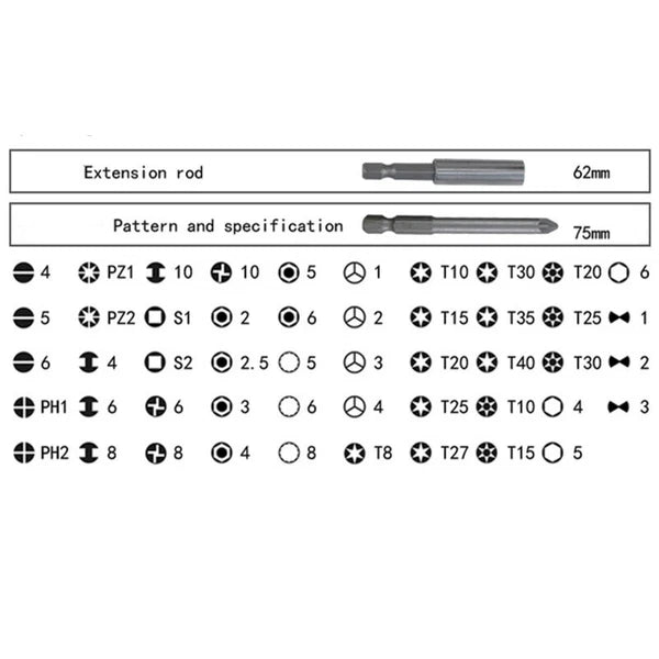 50pcs 75mm Security Screwdriver Bits Extra Long Reach Bit Torx Star Hex Spline