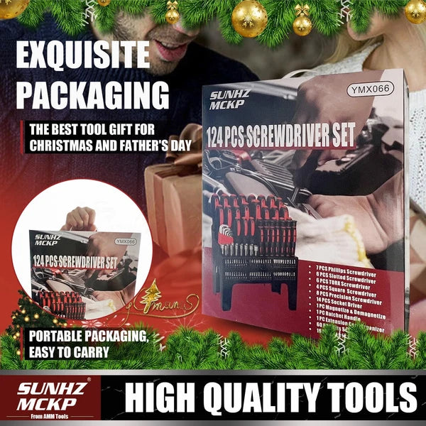 SUNHZMCKP 124-Piece Magnetic Screwdriver Set, Includes Slotted, Phillips, Pozidr