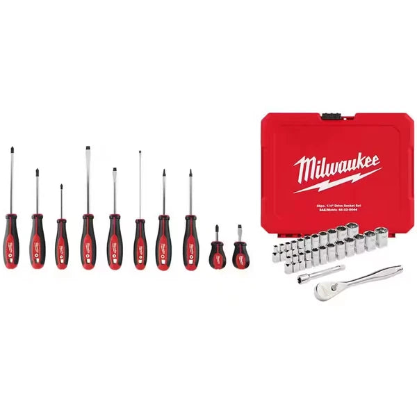 Combination Screwdriver Set with 1/4 In. Drive Sae/Metric Ratchet and Socket Mec