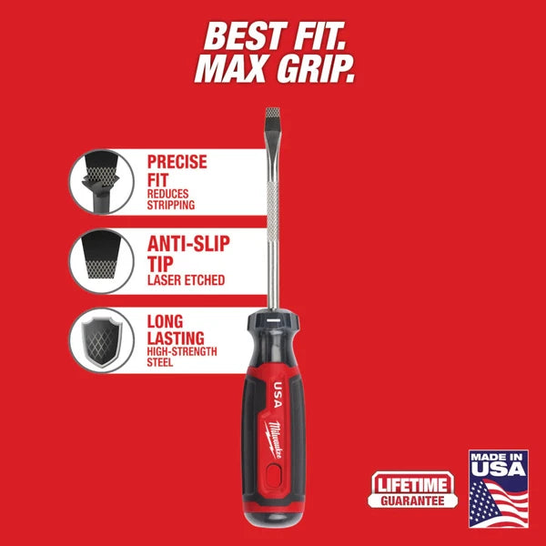 Milwaukee MT206 1/4" Slotted 4" Cushion Grip Screwdriver - Made In USA